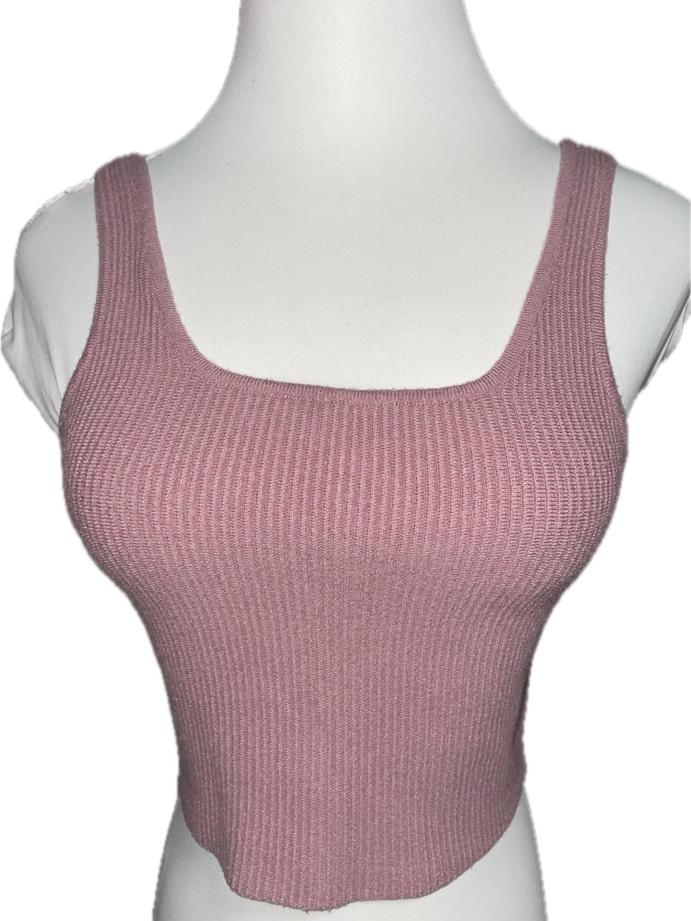 Kendall and Kylie Ribbed Square-Neck Tank Top in Dusty Mauve | S